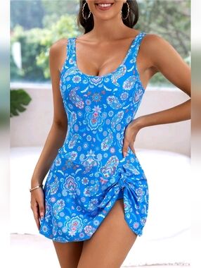 Eomenie ✨️ Women's Blue Floral Paisley Swimdress Size S